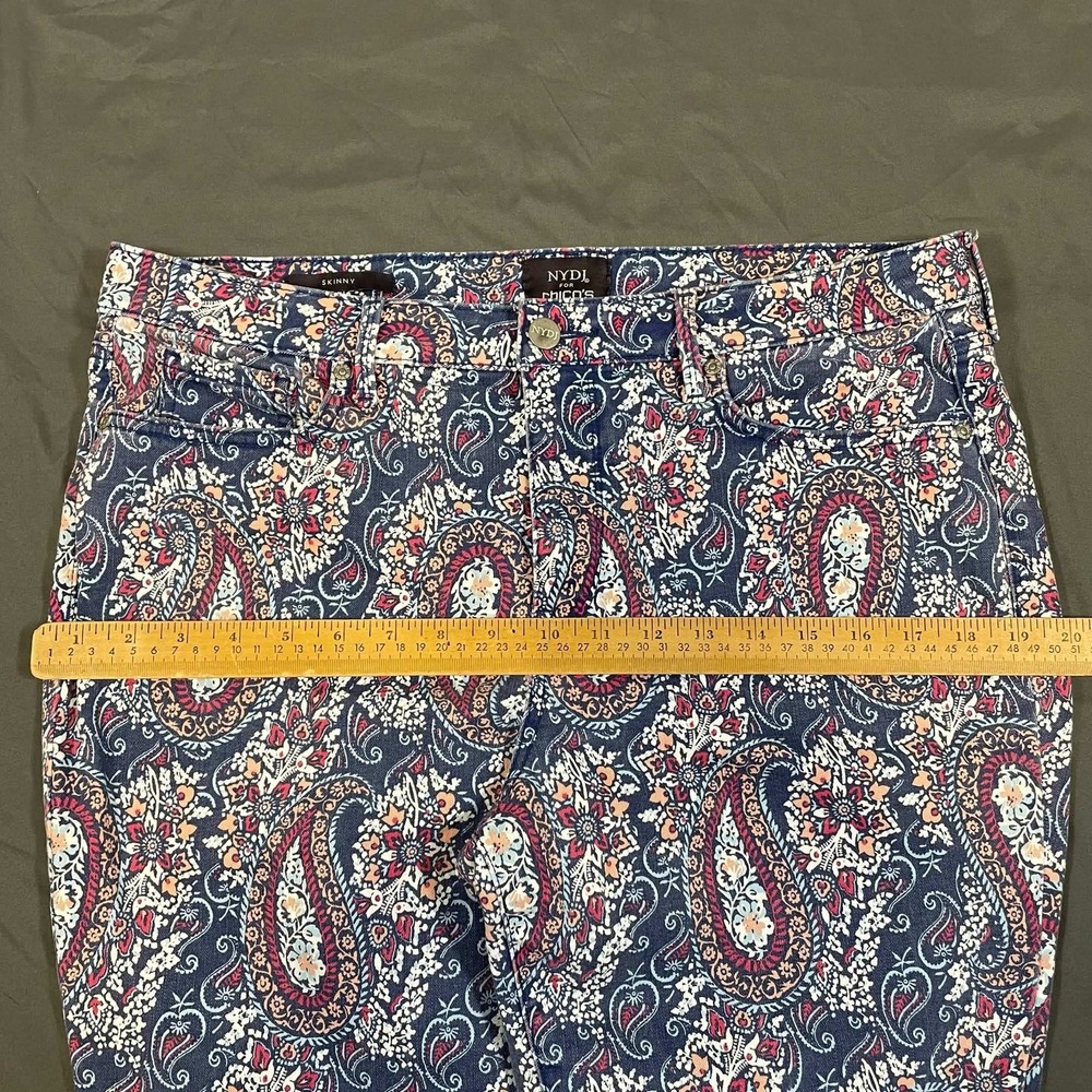 NYDJ for Chico's Size 14 Paisley Skinny Ankle Pants Blue Pink Lift Tuck Spring - Picture 9 of 11
